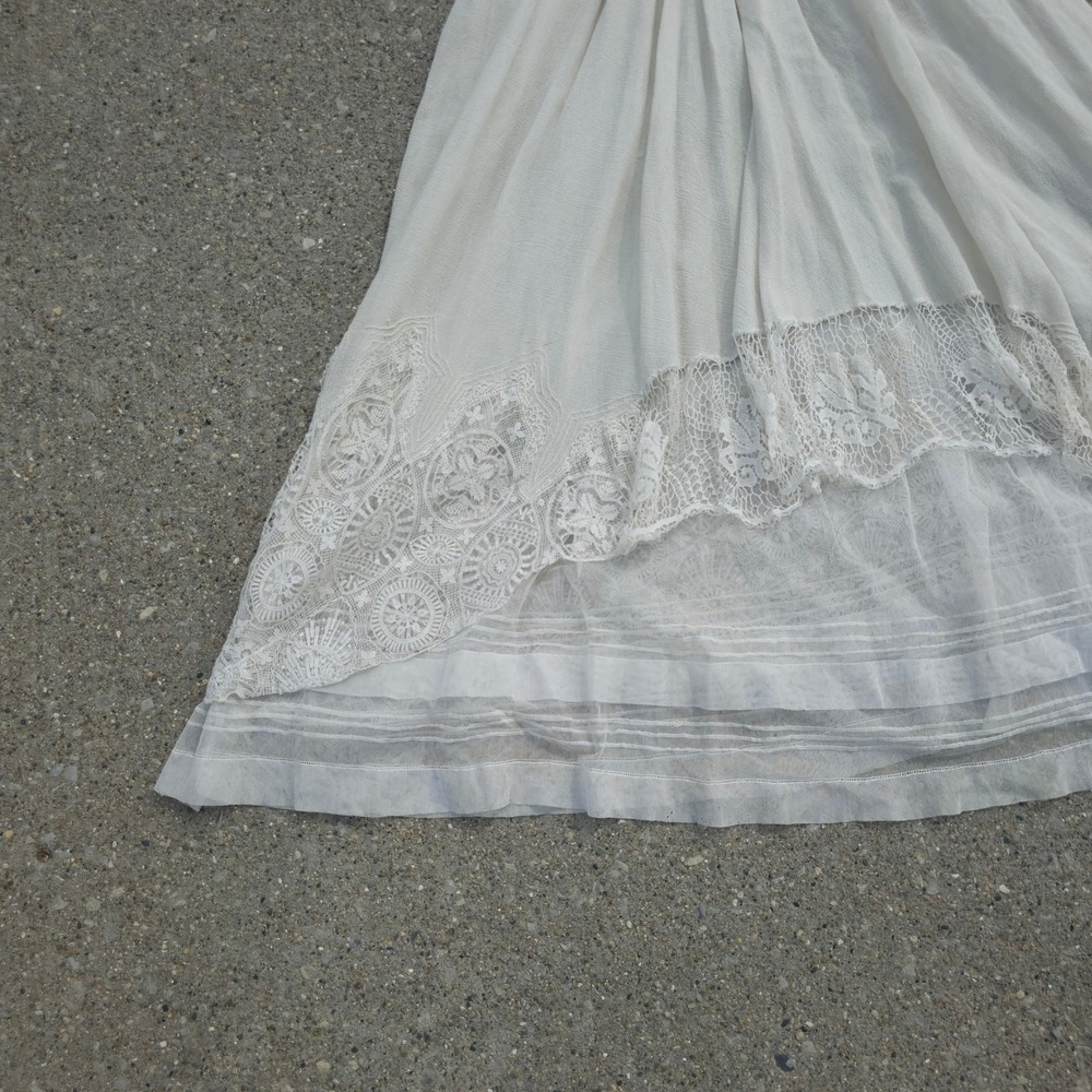 Antique 1900s Edwardian White Cotton Lawn Tea Dress Lace Gown Hi-Low Victorian - Picture 2 of 16